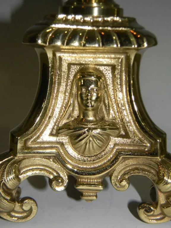 Charming 23" Pair of Brass Alter Candlesticks, Baroque style, early 1900s