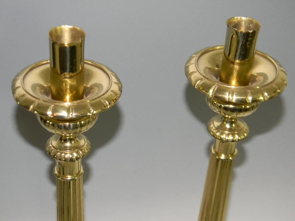 Charming 23" Pair of Brass Alter Candlesticks, Baroque style, early 1900s