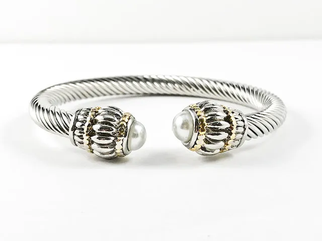 Classic Elegant Casual Pearl Thick Cable Brass Bangle