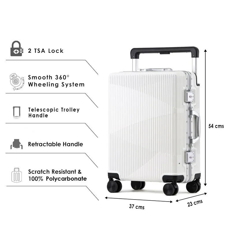 Clownfish Aeroglide Series Trolley Bags for Travel | Suitcase for Travel | Cabin Trolley Bags Luggage Bags | Polycarbonate | 41 litres | Metallic White