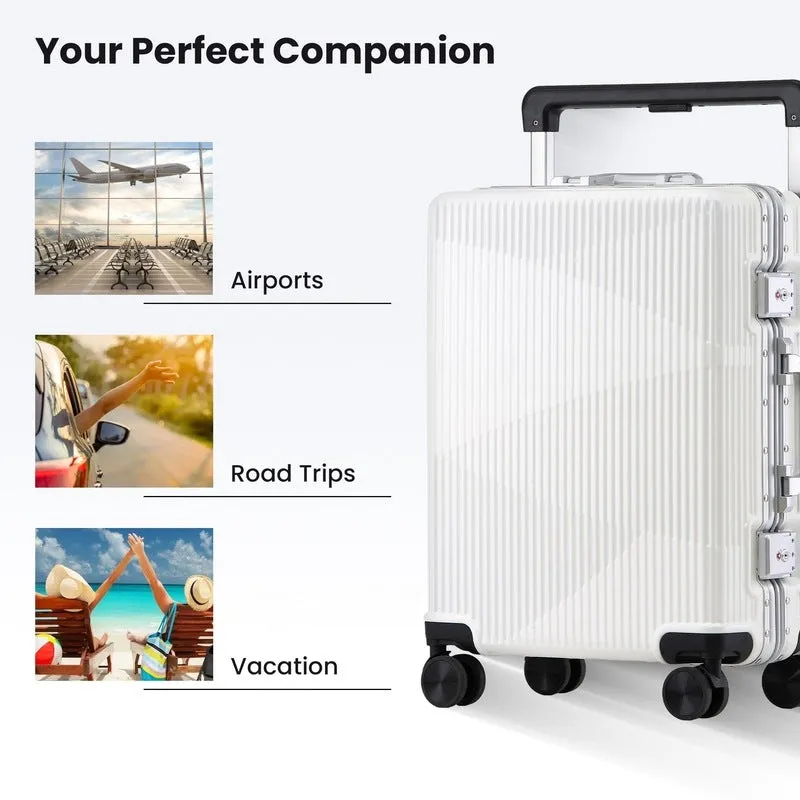 Clownfish Aeroglide Series Trolley Bags for Travel | Suitcase for Travel | Cabin Trolley Bags Luggage Bags | Polycarbonate | 41 litres | Metallic White