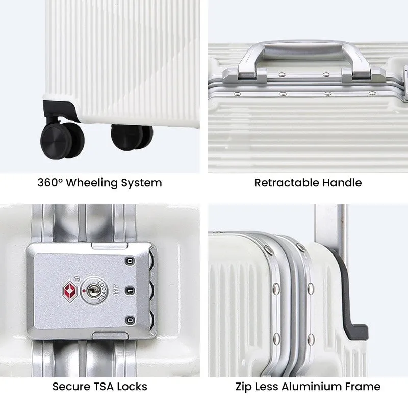 Clownfish Aeroglide Series Trolley Bags for Travel | Suitcase for Travel | Cabin Trolley Bags Luggage Bags | Polycarbonate | 41 litres | Metallic White