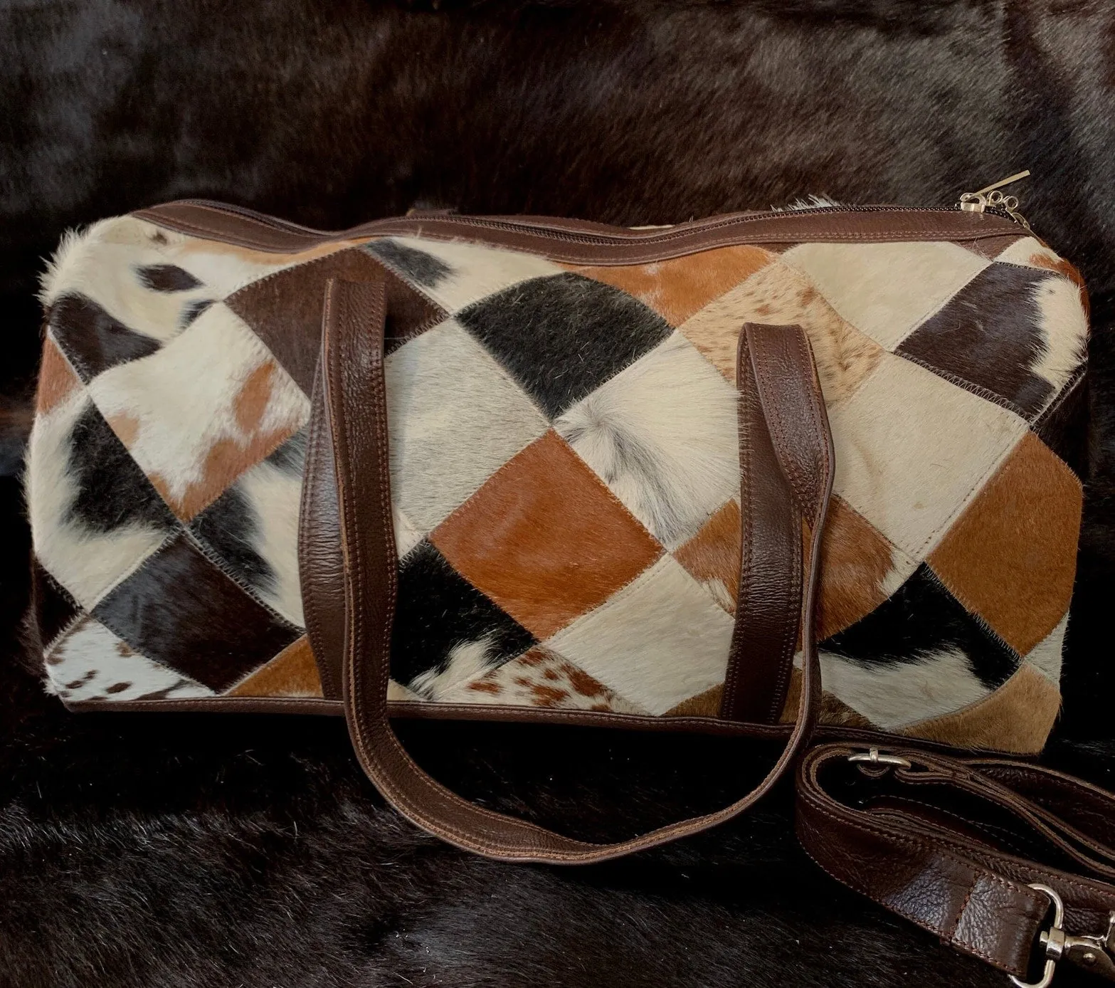 Cowhide Travel Bag Patchwork