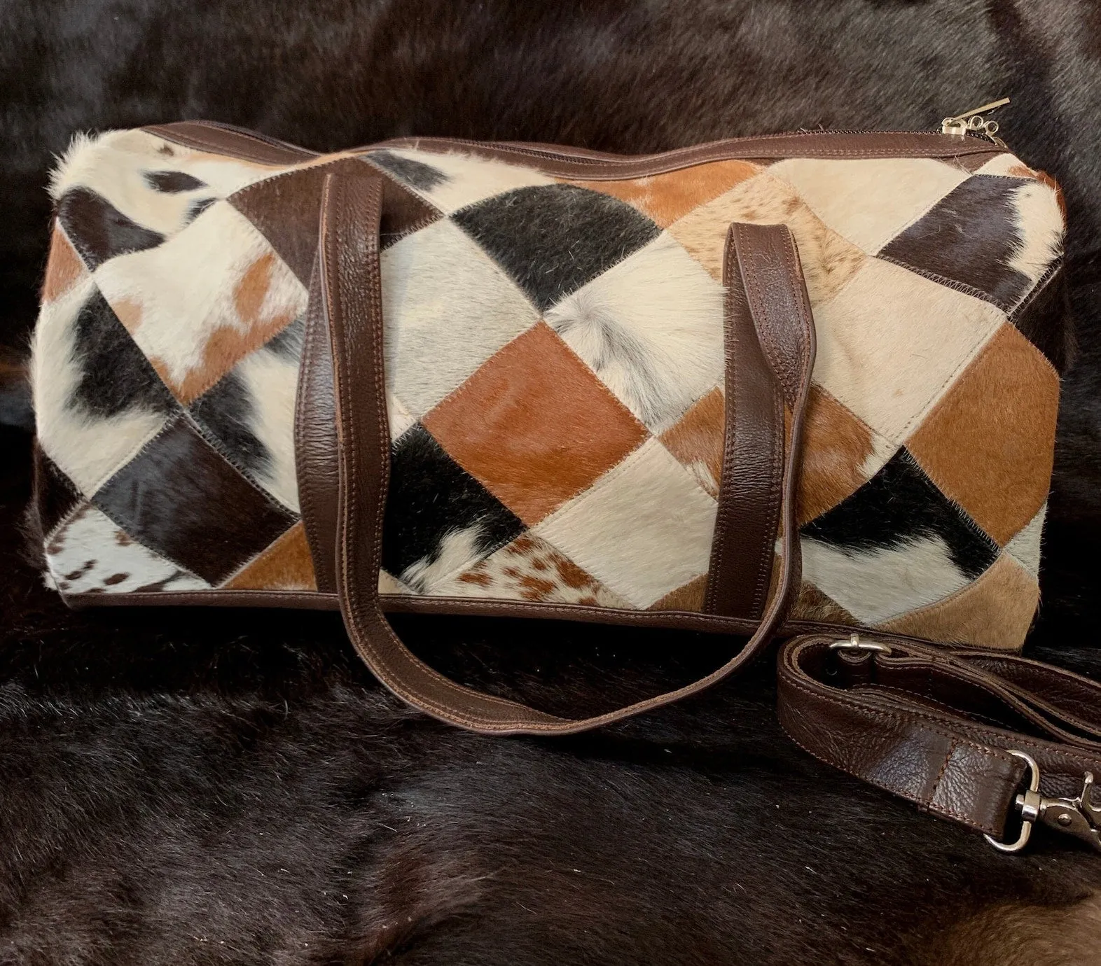 Cowhide Travel Bag Patchwork