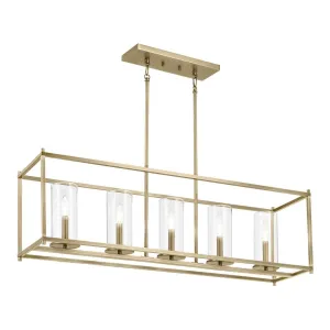 Crosby 42" 5-Light Linear Chandelier with Clear Glass, Natural Brass Finish