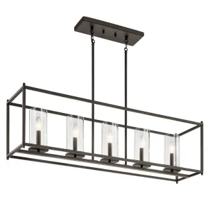 Crosby 42" 5-Light Linear Chandelier with Clear Glass, Olde bronze Finish