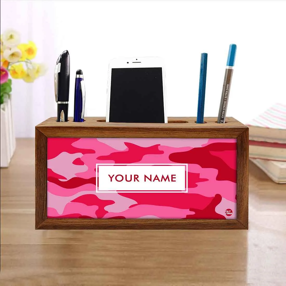 Custom Wooden desk drawer organizer - Pink Camo