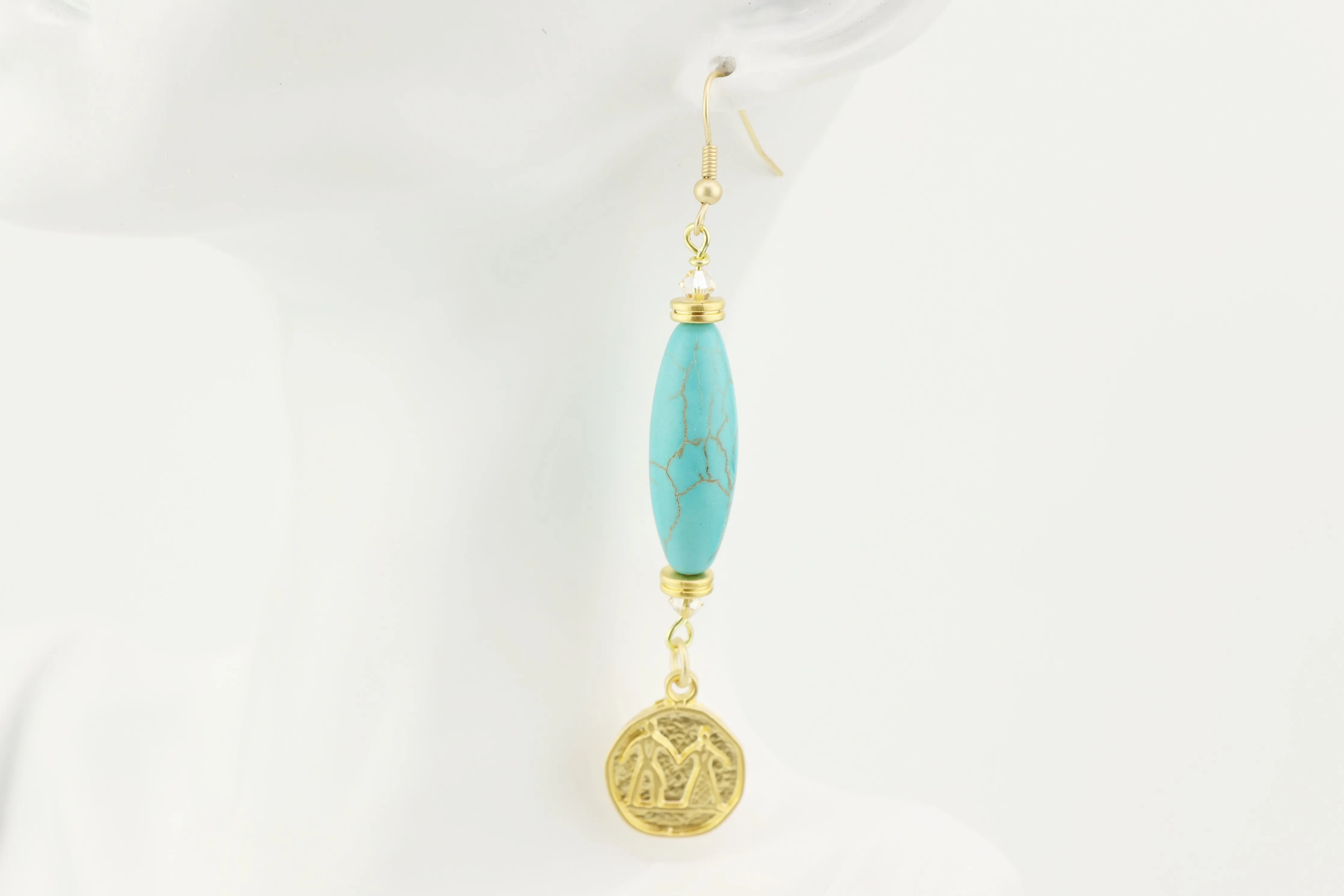 Dangling Gold and Turquoise Earrings