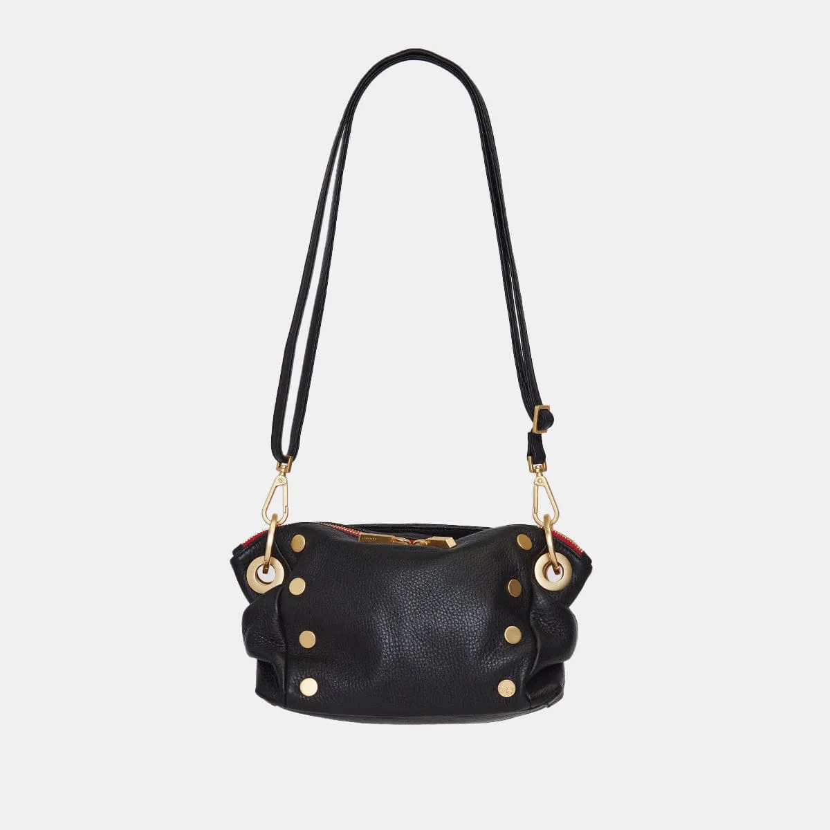 DANIEL CROSSBODY CLUTCH SML - Black/Brushed Gold Red Zip
