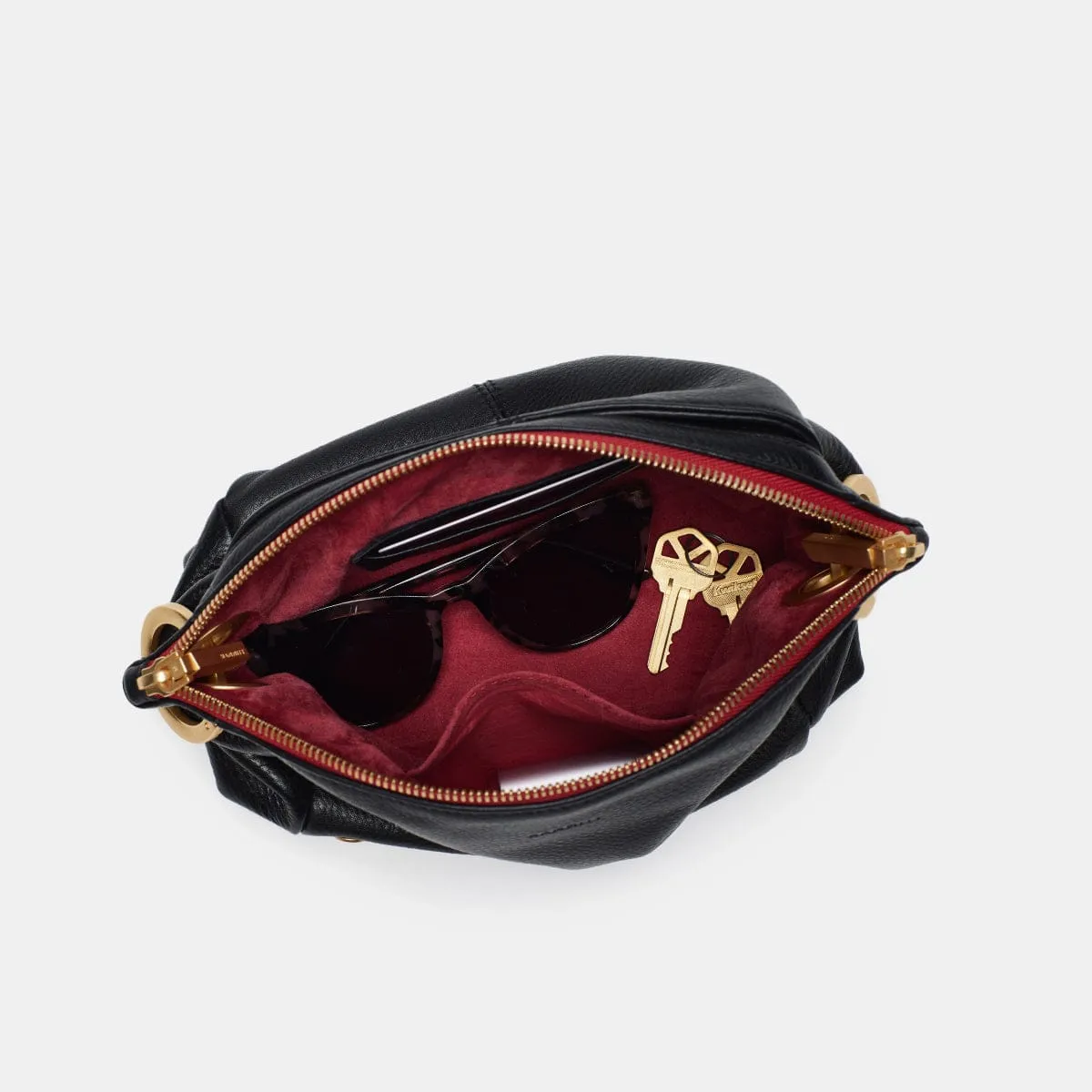 DANIEL CROSSBODY CLUTCH SML - Black/Brushed Gold Red Zip