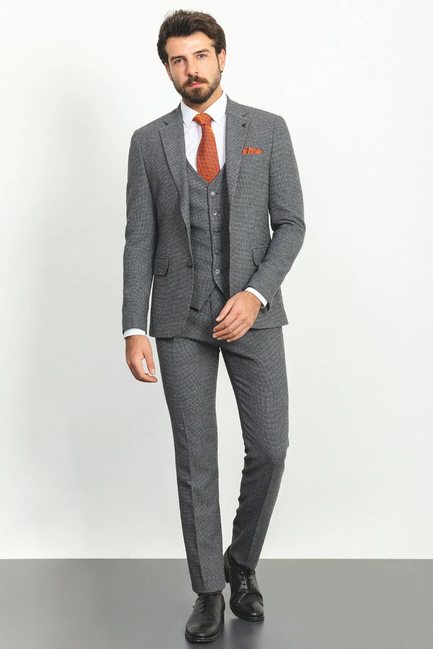 Dark Gray Slim Fit Notch Lapel 3 Piece Men&#039;s Suit | GentWith