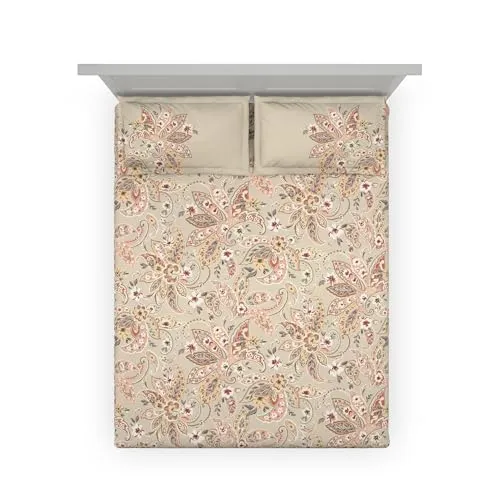 DDECOR - 100% Cotton 144 TC Queen Bedsheet with 2 Pillow Covers - Beige