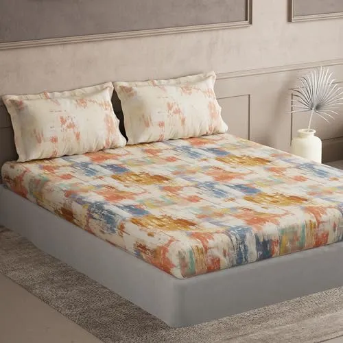 DDECOR - 100% Cotton 144 TC Queen Bedsheet with 2 Pillow Covers - Orange