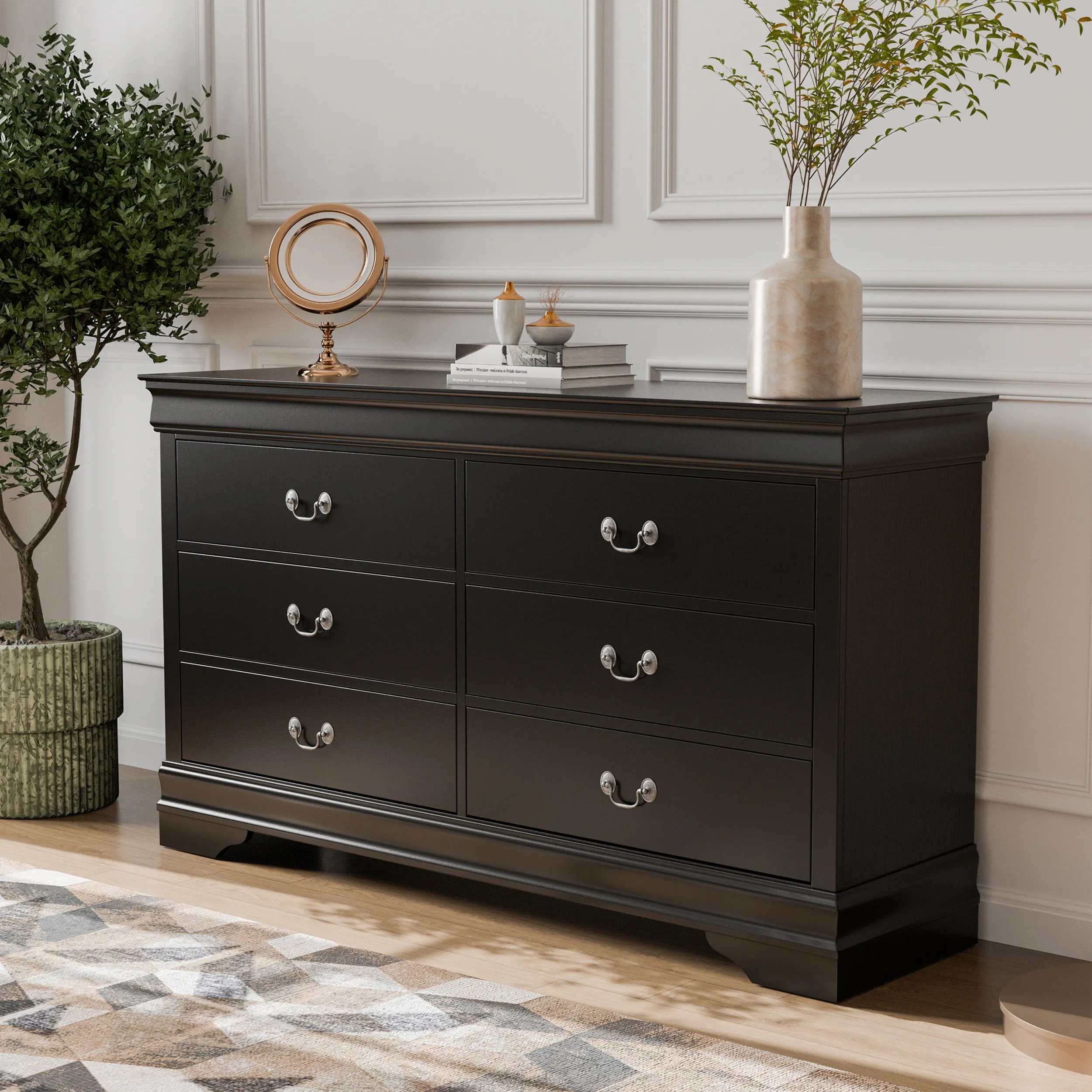 Devi Traditional Solid Wood 6-Drawer Dresser