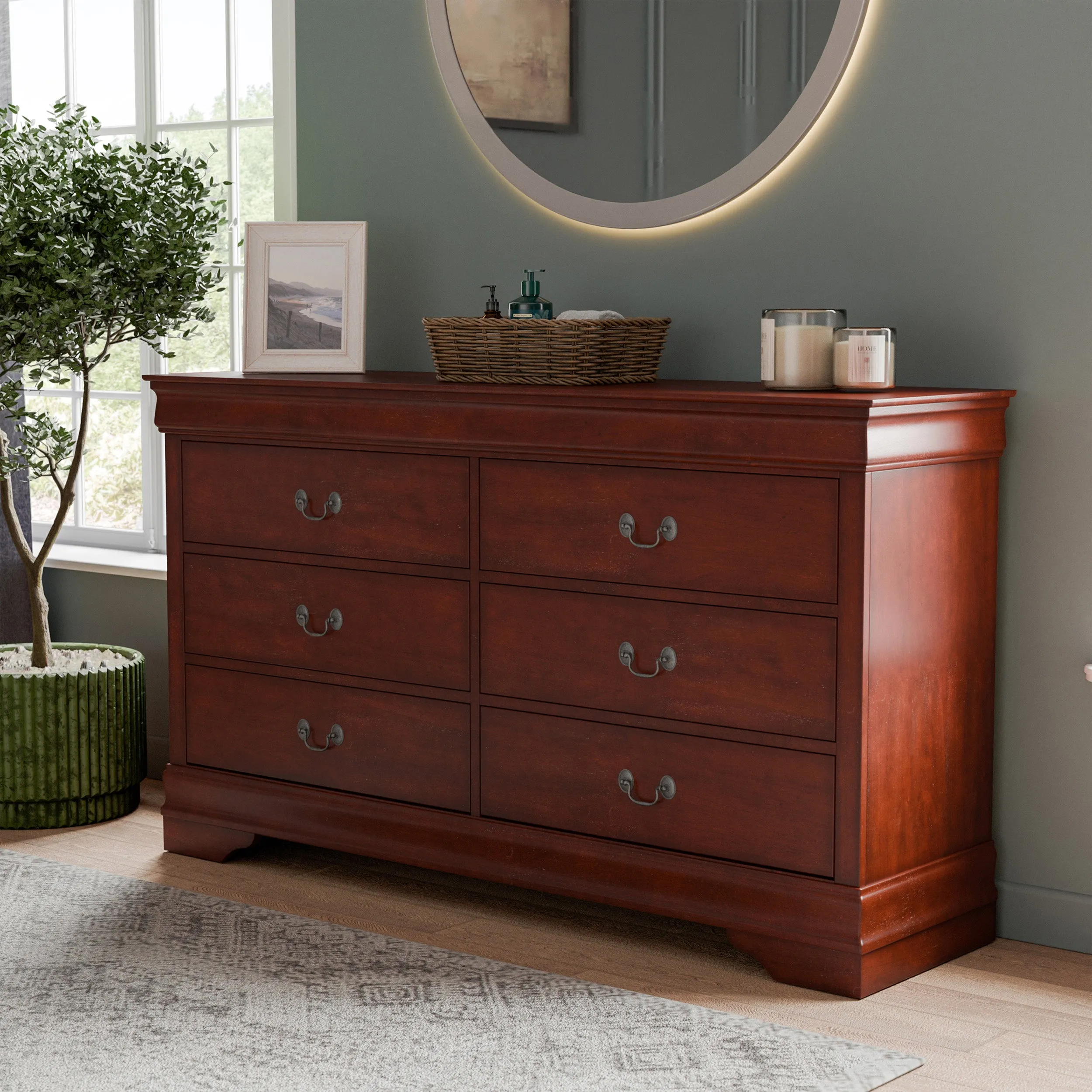 Devi Traditional Solid Wood 6-Drawer Dresser