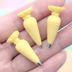 Dollhouse Frosting Bag | Miniature Icing Bags | Kawaii Food Cabochon | 3D Sweet Deco | Faux Food Jewellery DIY (3 pcs / Yellow / 12mm x 31mm)