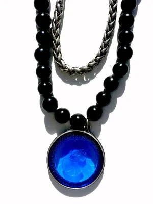 Double Necklace Intaglio Jet Beads Mesh Rope Chain