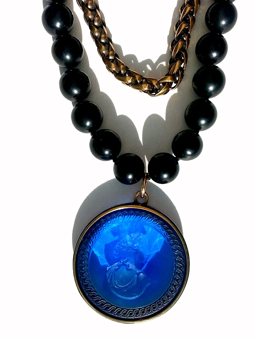 Double Necklace Intaglio Jet Beads Mesh Rope Chain