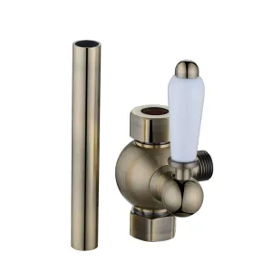 Downton traditional shower diverter with 18mm diameter extension pipe - antique brass