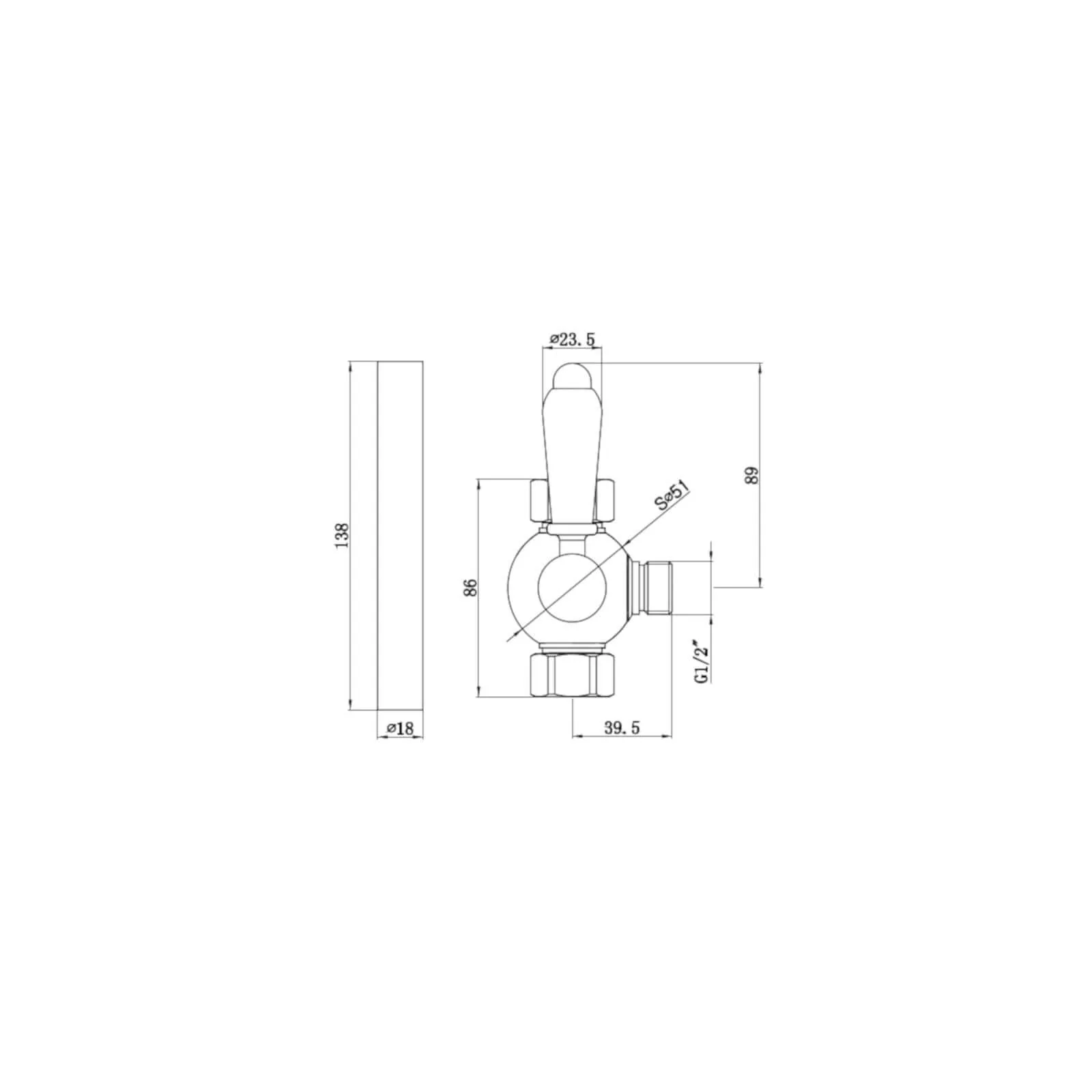 Downton traditional shower diverter with 18mm diameter extension pipe - antique brass