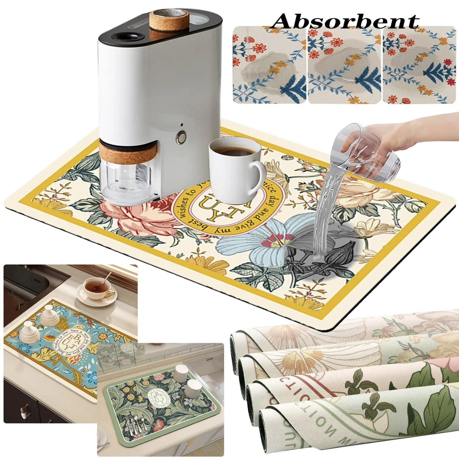Drying Mat Kitchen Counter Rubber Coffee Bar Accessories Coffee Mats Pads