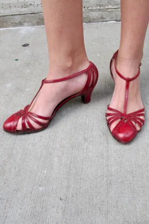 Early 1960's Red Leather T-Strap Heels - SOLD