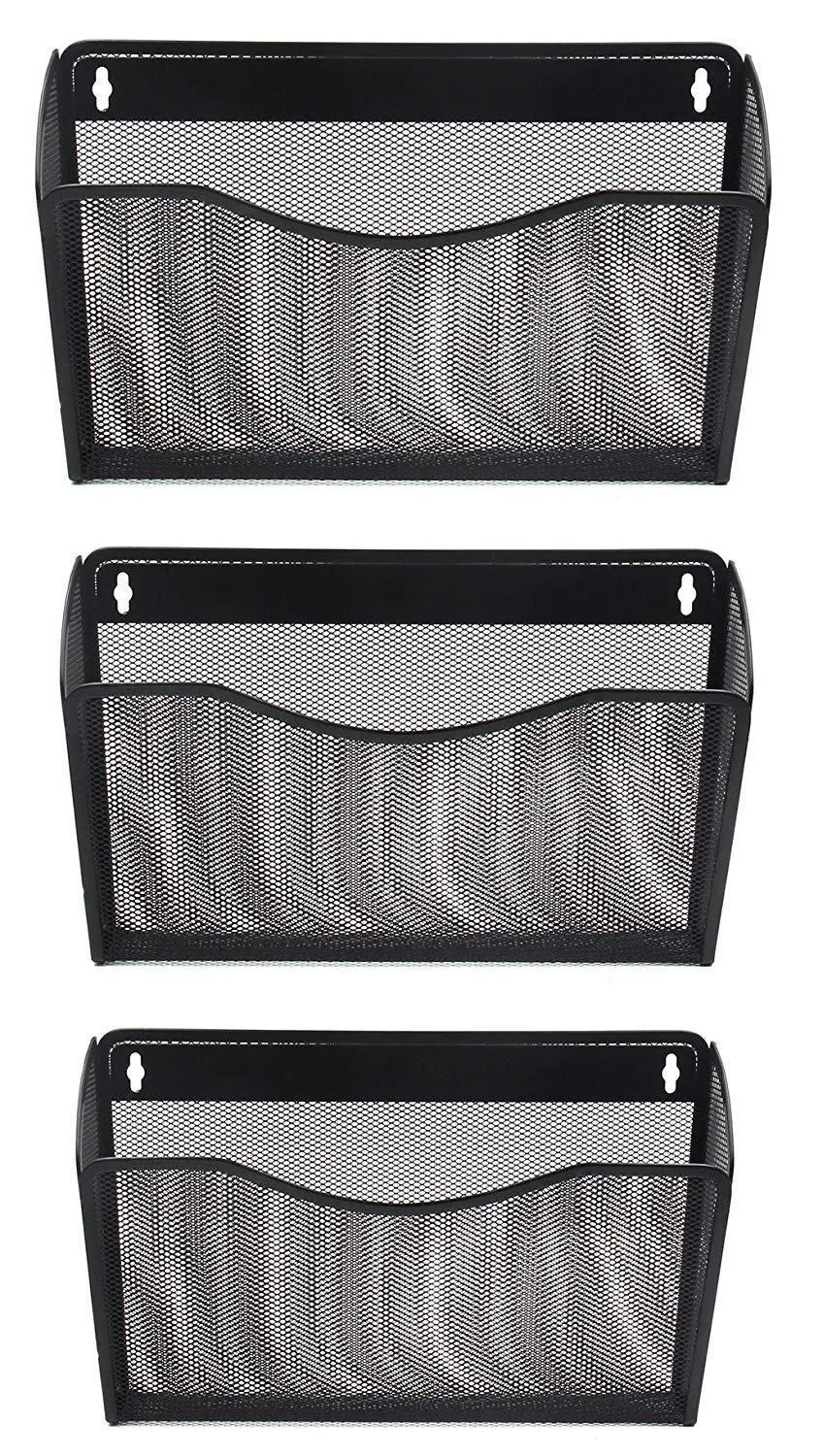 EasyPAG 3 Pocket Mesh Hanging Wall File Holder Mail Letter Organizer, Black