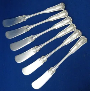 Edwardian Wallace Silver Laurel Butter Spreaders Antique Set Of 6 Initial O