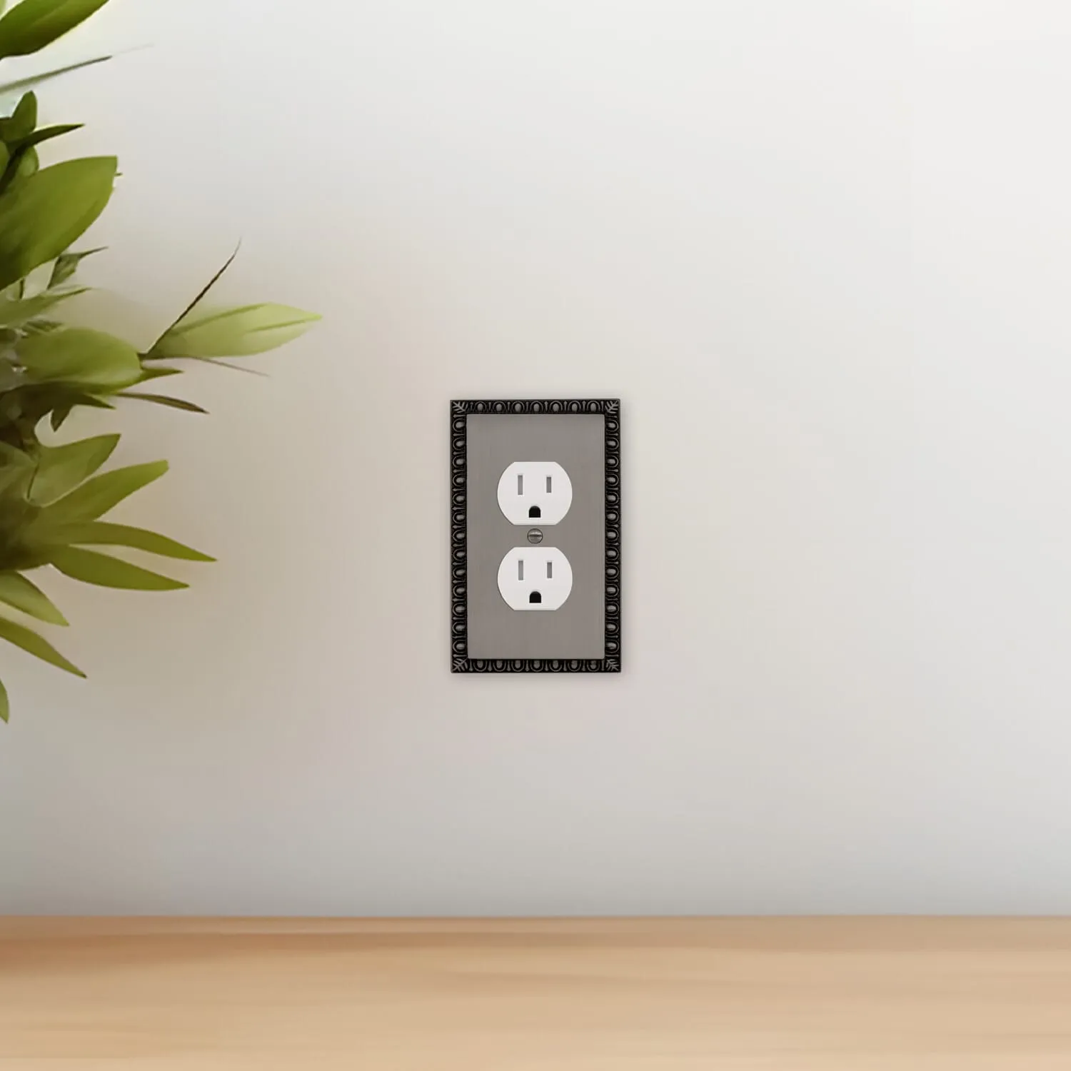 Egg & Dart Switch Plate with Outlet in Antique Pewter
