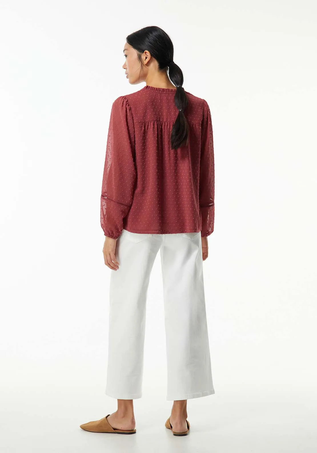Elastic details plumetis blouse - Currant