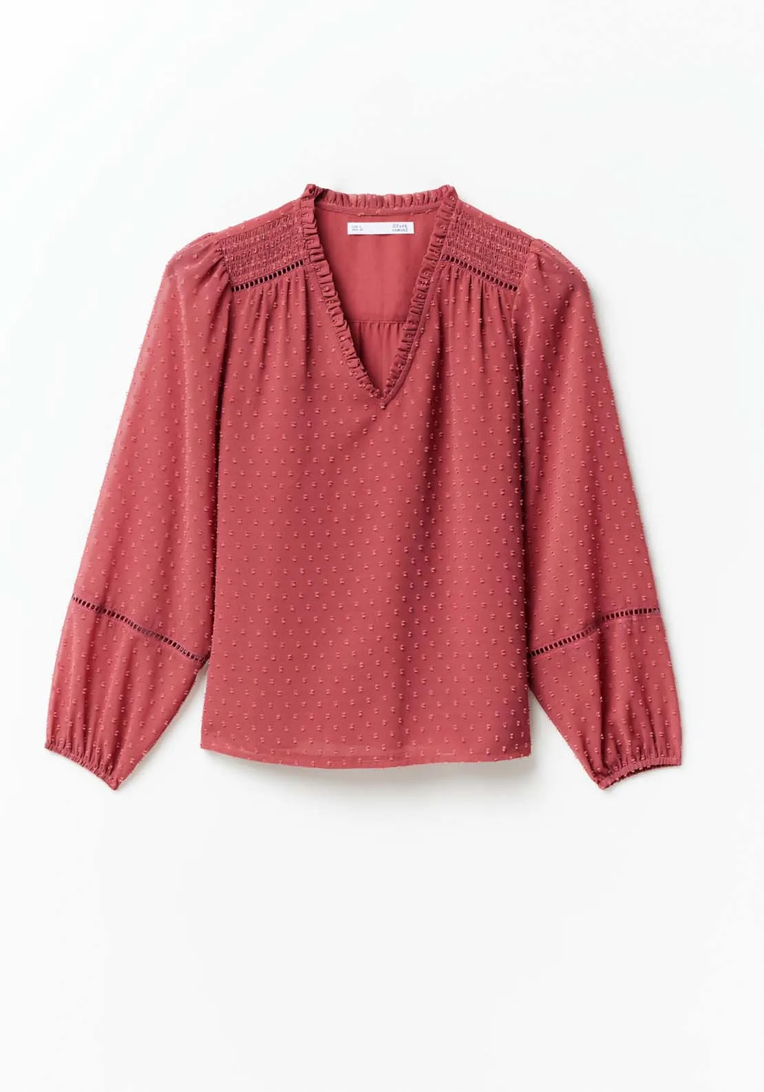 Elastic details plumetis blouse - Currant