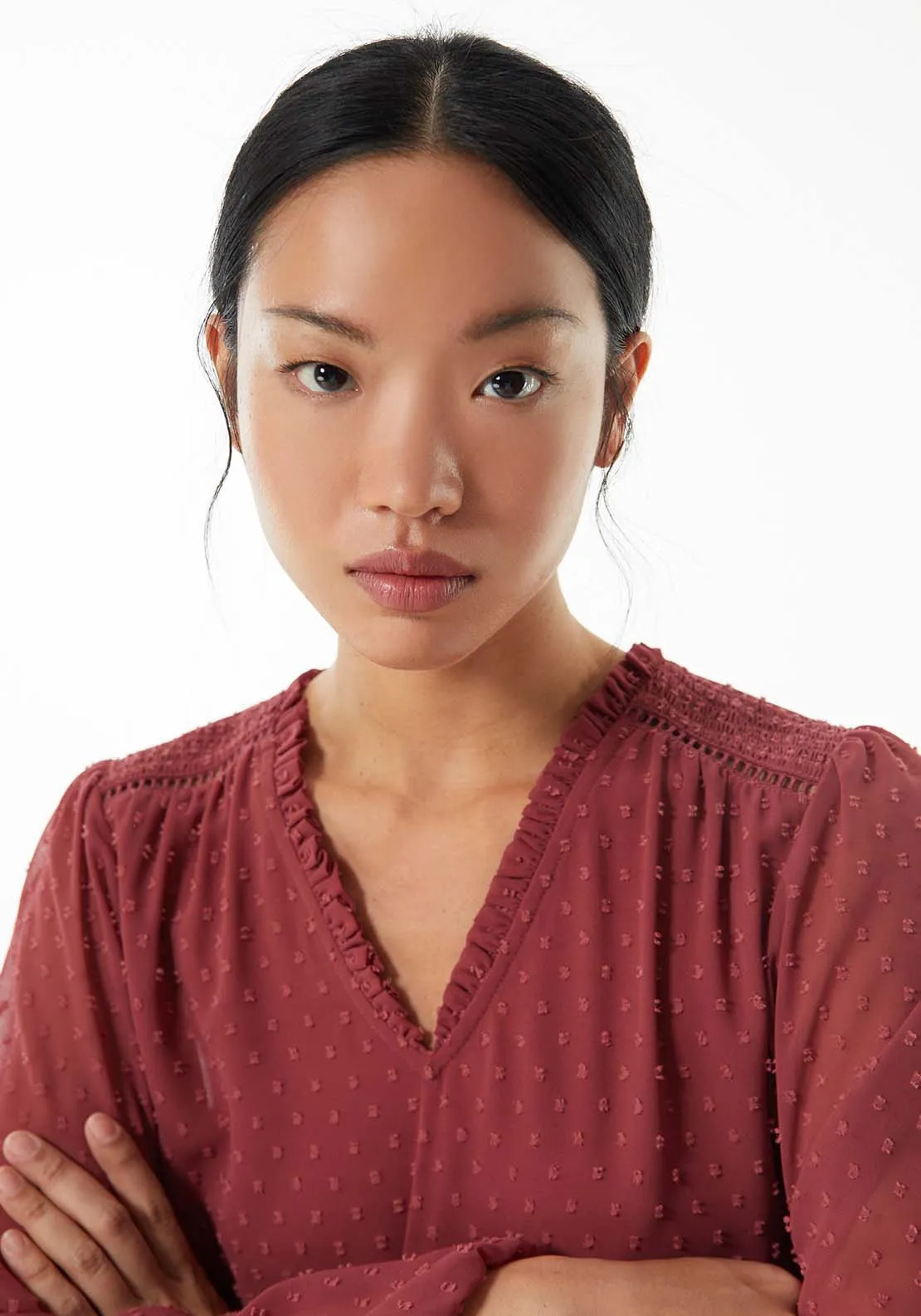 Elastic details plumetis blouse - Currant