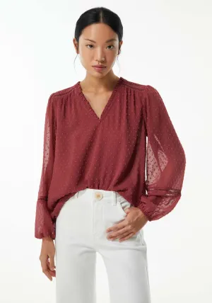 Elastic details plumetis blouse - Currant