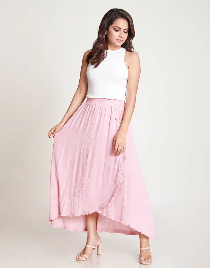 Elastic Waist Skirt with Ruffle Details