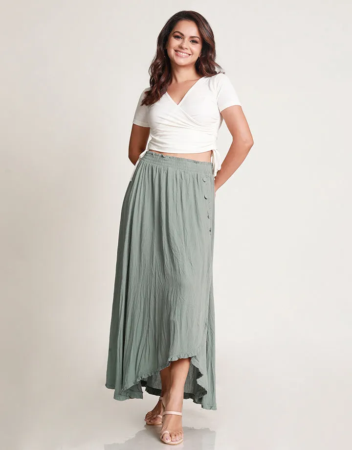 Elastic Waist Skirt with Ruffle Details