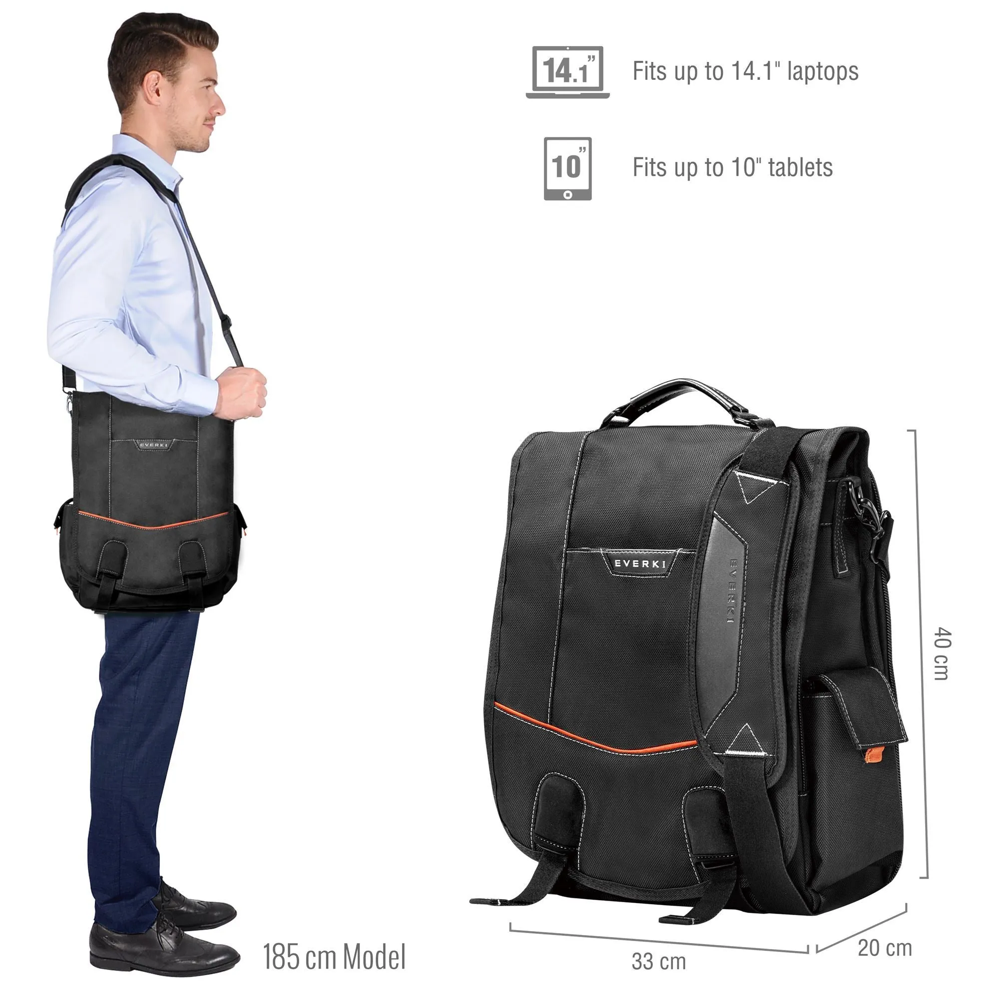 Everki Urbanite Messenger Bag 14.1'', Checkpoint Friendly, Felt-lined Tablet Pocket, Two-way Adjustable Shoulder Strap
