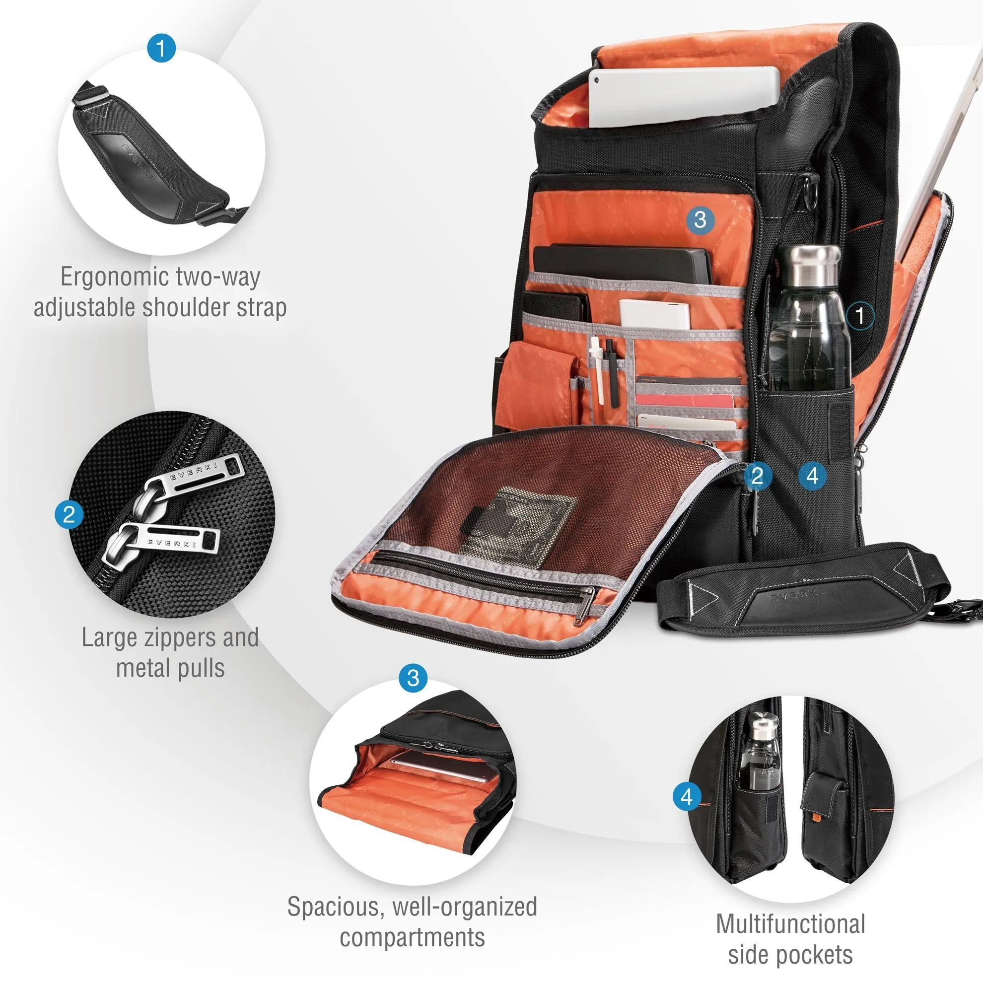 Everki Urbanite Messenger Bag 14.1'', Checkpoint Friendly, Felt-lined Tablet Pocket, Two-way Adjustable Shoulder Strap