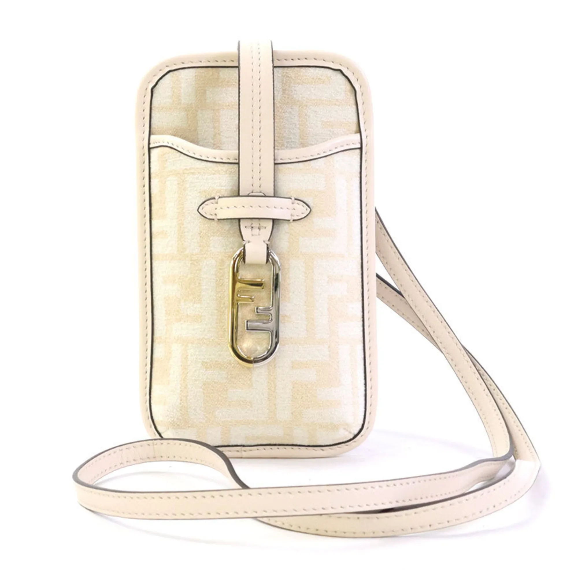FENDI Pouch Phone Orlock Leather/Viscose Pink Beige Women's 7AS131 ALG7