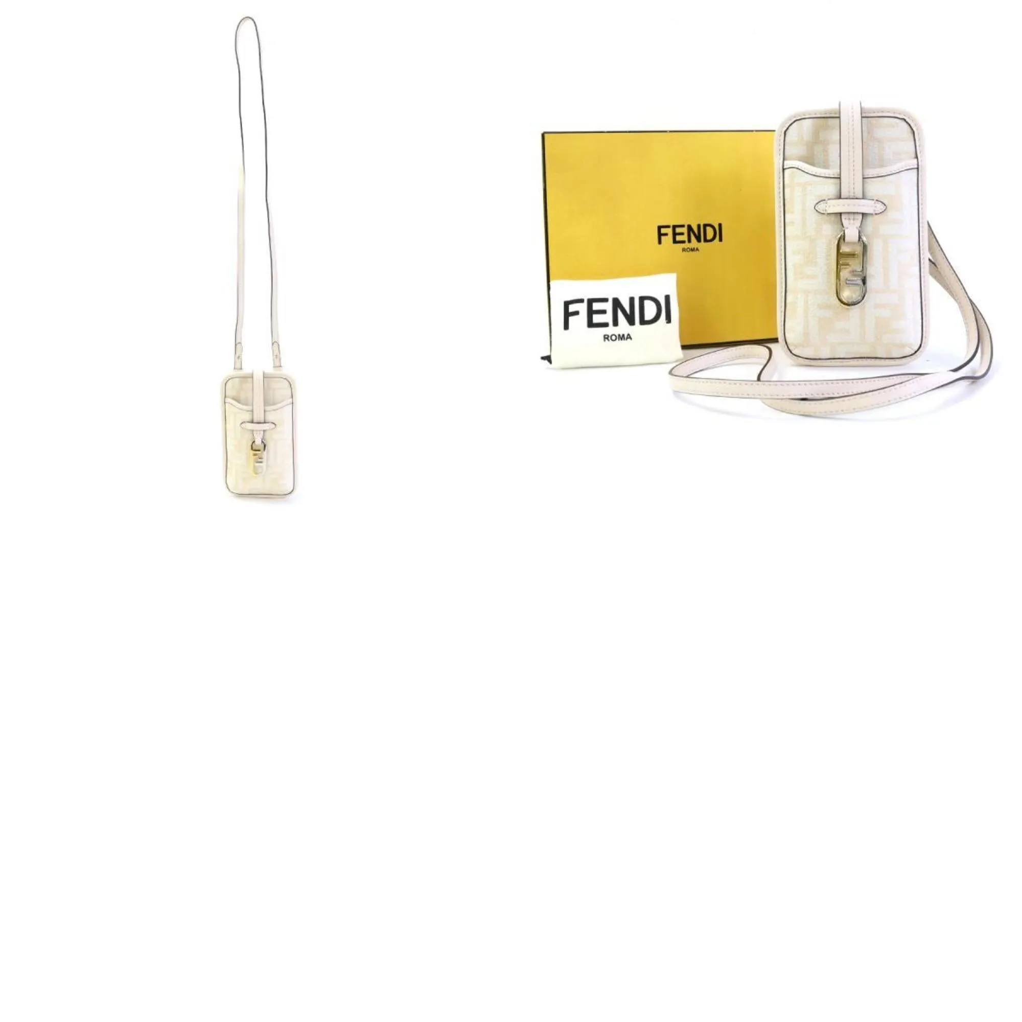 FENDI Pouch Phone Orlock Leather/Viscose Pink Beige Women's 7AS131 ALG7