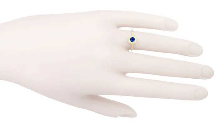 Filigree Scrolls Engraved Sapphire Engagement Ring in 14 Karat Yellow Gold