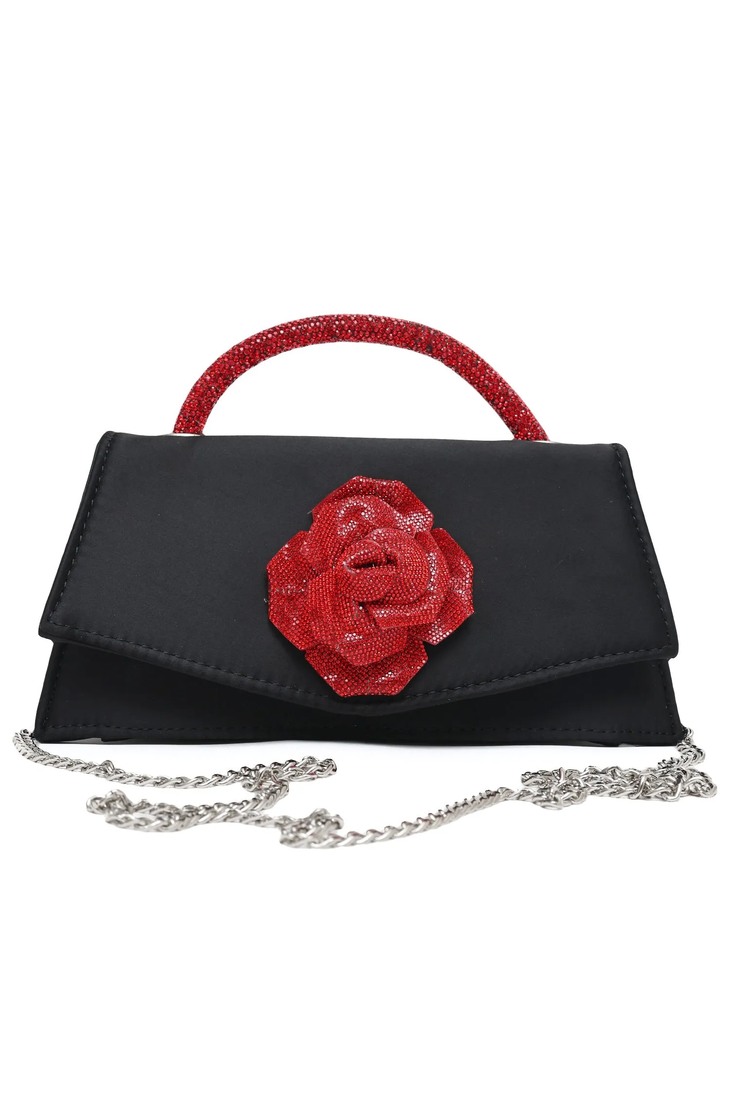 Floral Accent Evening Bag-Blk/Red