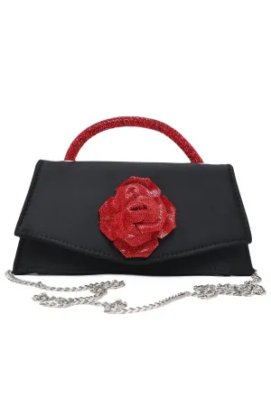 Floral Accent Evening Bag-Blk/Red