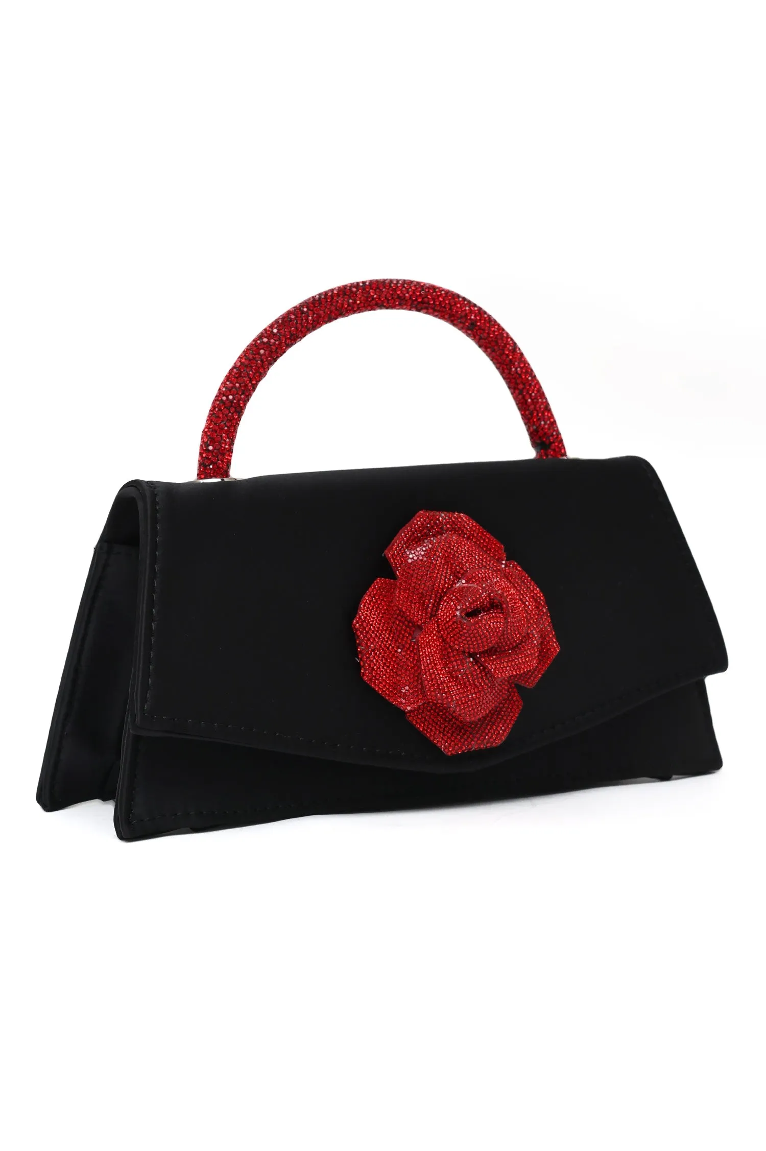 Floral Accent Evening Bag-Blk/Red