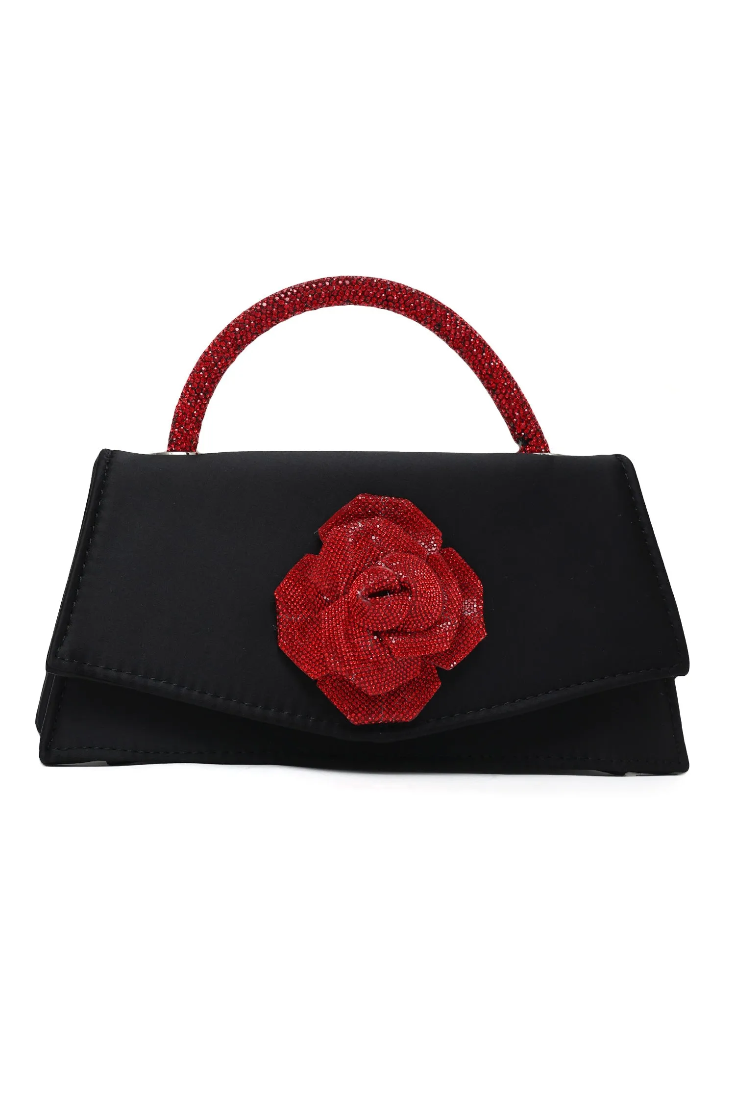 Floral Accent Evening Bag-Blk/Red
