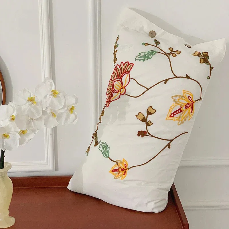 Flytonn-100% Cotton Bohemia Style Flowers Embroidery Queen King Size 4pcs Bedding Set Vintage Rural Duvet Cover Set Bed Sheet Pillowcase
