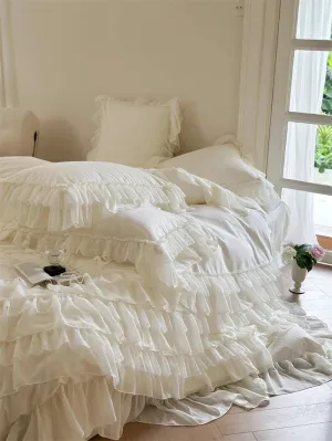 Flytonn-1000TC Egyptian Cotton Bedding Set, Brushed Duvet Cover, French Princess, Wedding Cake Lace, Ruffles, Bed Sheet, Pillowcases