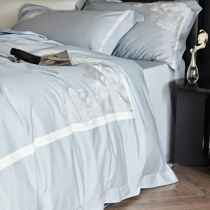 Flytonn-Bedding Set 1000TC Egyptian Cotton Luxury Flowers Embroidery Duvet Cover Set Flat/Fitted Bed Sheet Pillowcases Queen King Size