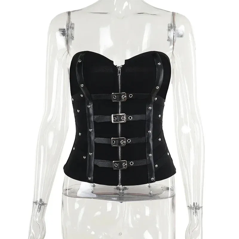 Flytonn-Halloween Outfits Halloween Gifts Gothic Style 2024 Women Y2K Sexy Women Corset Bustiers Strapless Tops Cosplay Black Gothic Harajuku Punk Camis Hip Hop Aesthetic Dance Top