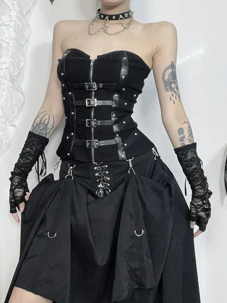 Flytonn-Halloween Outfits Halloween Gifts Gothic Style 2024 Women Y2K Sexy Women Corset Bustiers Strapless Tops Cosplay Black Gothic Harajuku Punk Camis Hip Hop Aesthetic Dance Top