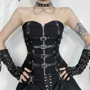 Flytonn-Halloween Outfits Halloween Gifts Gothic Style 2024 Women Y2K Sexy Women Corset Bustiers Strapless Tops Cosplay Black Gothic Harajuku Punk Camis Hip Hop Aesthetic Dance Top